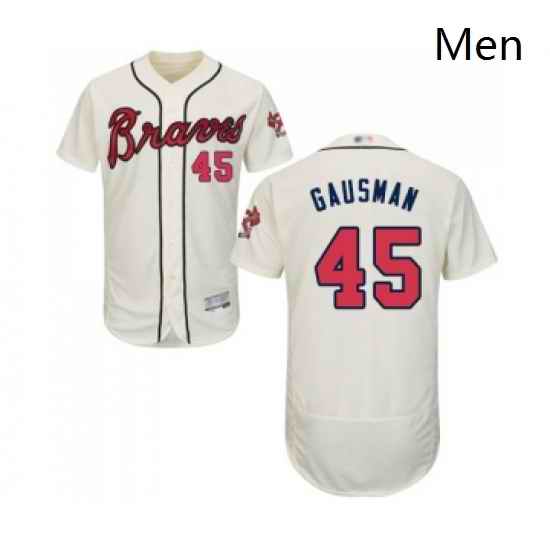 Mens Atlanta Braves 45 Kevin Gausman Cream Alternate Flex Base Authentic Collection Baseball Jersey
